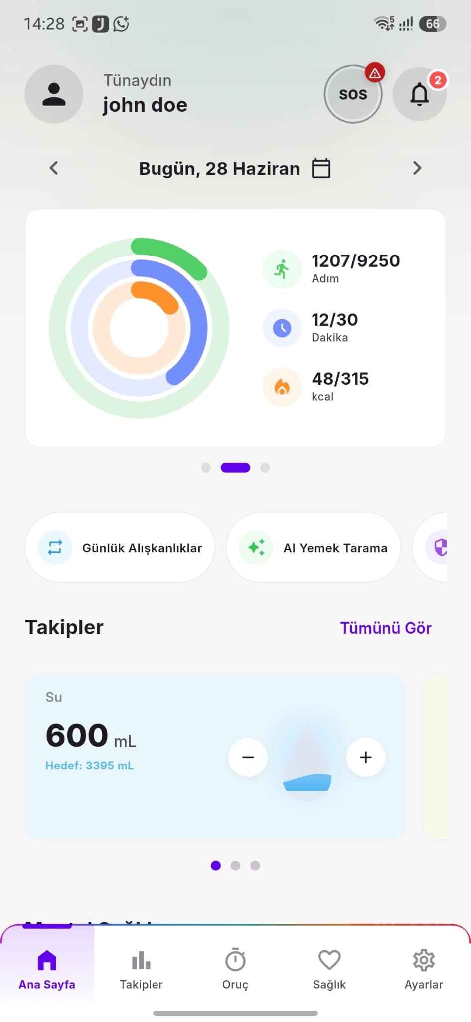 Avocado Health günlük özet ekranı